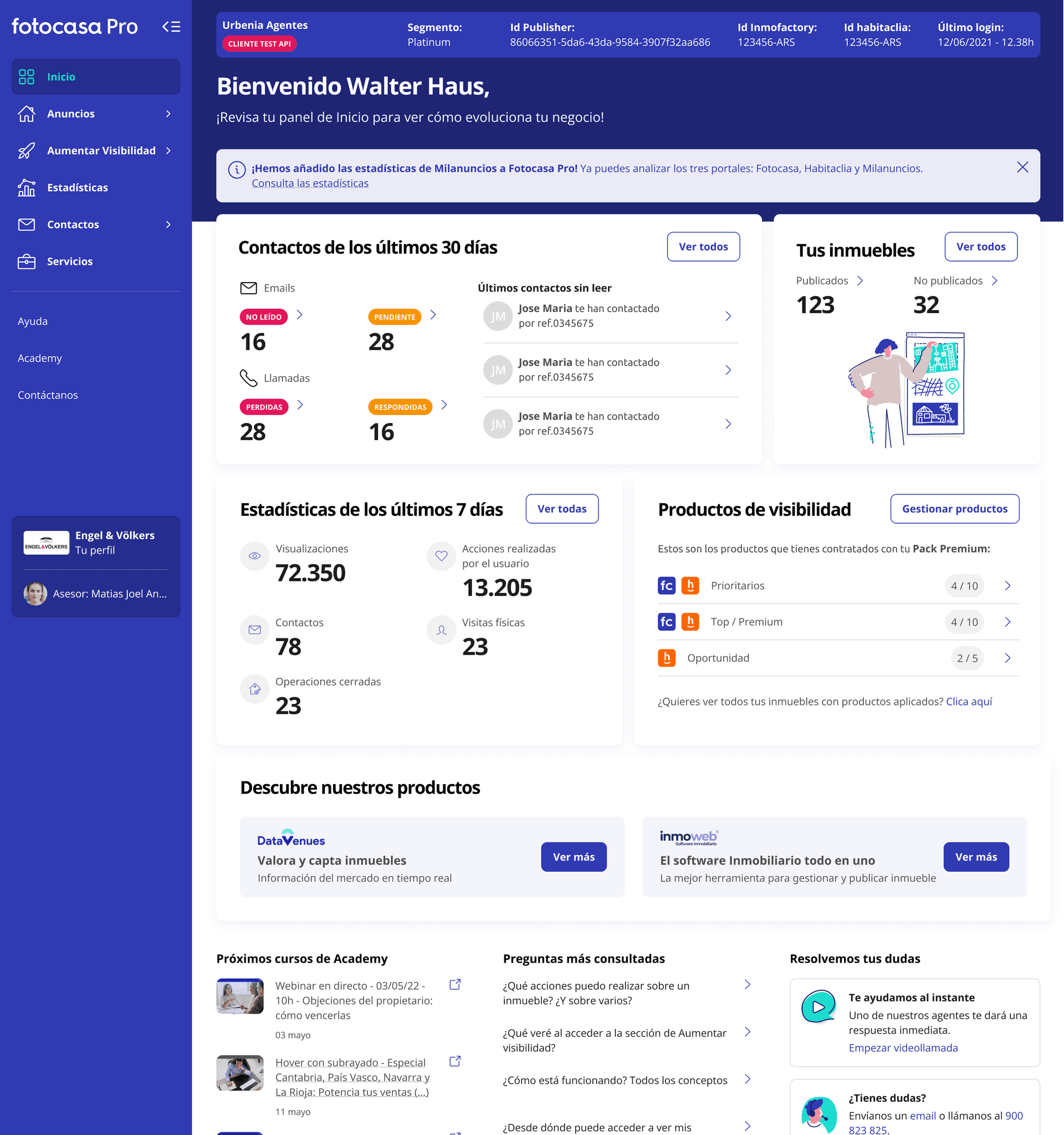 Home page de la plataforma B2B unificada