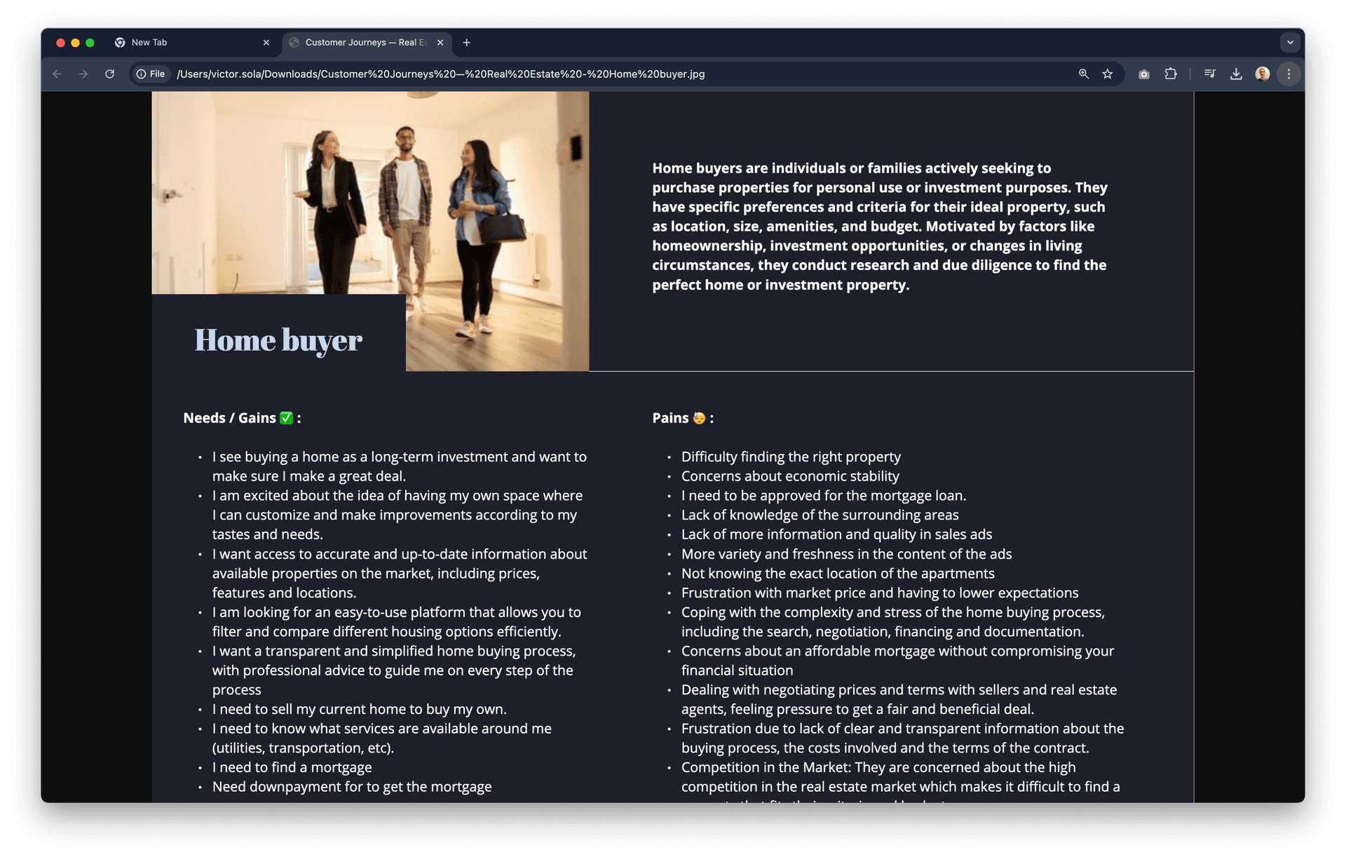 User Persona example for Fotocasa